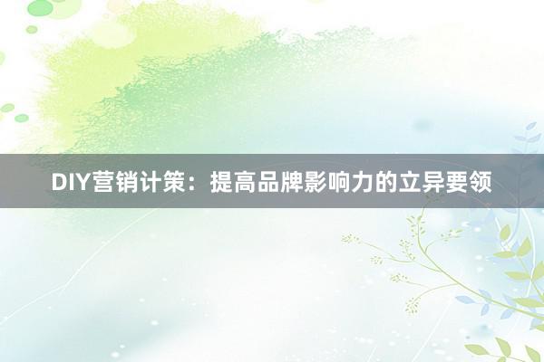DIY营销计策：提高品牌影响力的立异要领